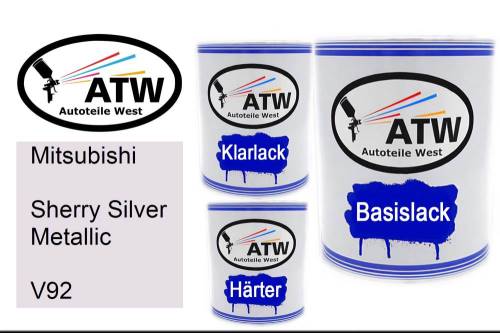 Mitsubishi, Sherry Silver Metallic, V92: 1L Lackdose + 1L Klarlack + 500ml Härter - Set, von ATW Autoteile West.